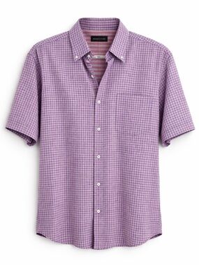 Bugatchi Mens Purple Plaid Button Up Shirt Medium Short Sleeve Tailored Fit